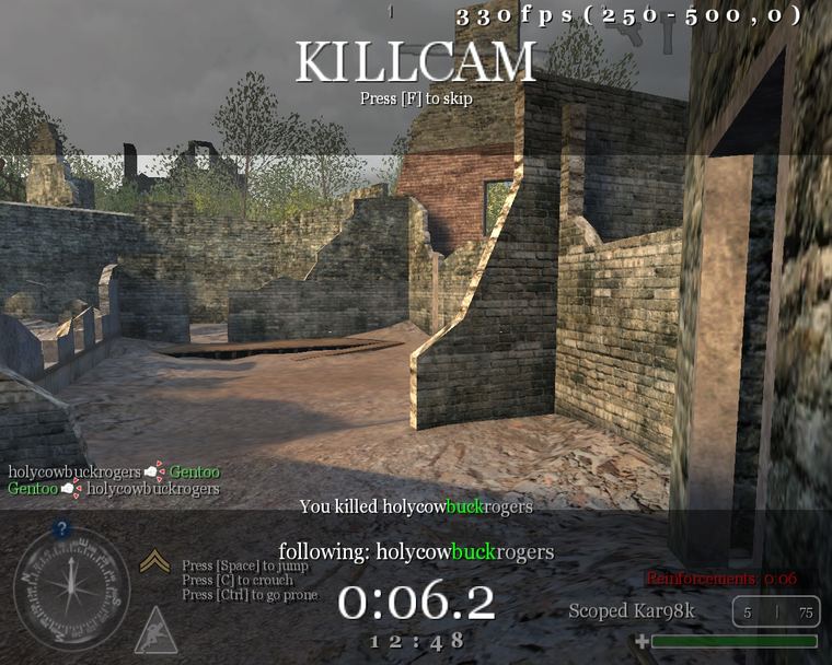 Killcam. Scoped Kar98k, six seconds left of the round.